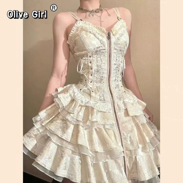 Olivegirl Lolita Dress Summer 2026 Rose JSK Embroidered Slimming Dress Lolita Lace Trim Birthday Party Cosplay