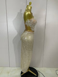 Sparkly Sequin Beading Sexy Strapless Two Pieces Set Women Evening Celebrate Nightclub Party Luxury Birthday Dress Stage Costume