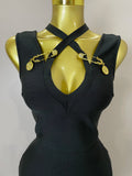 Elegant Slimming Black Pin Wrap Sleeveless Long Dress Women  Fashion Celebrity Evening Party Luxury Birthday Outfit