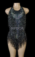 Sleeveless Diamond Tassel Sequin Dress Women Latin Dance Outfit Stage Performance Costume Birthday Party Gown Abiti Da Cerimonia