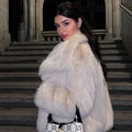 Chic Ins Blogger Brand Fashion Fake Fox Fur Jacket Coat Women 2026 Winter Luxury Design Big Collar Fur Coats Cool Girls Overcoat