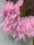Women Luxury Birthday Dress Rhinestones Mesh Feathers Bodycon Mini Celebrity Evening Club Party Dress Nightclub Stage Outfit