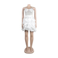 Sexy Rhinestone Bodycon Ruched Puff Suspenders Dresses Women Sheer Mesh Birthday Party Night Clubwear Summer Dresses Robes