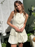Female Vest Skirt Set Summer Commute Dating Elegant Vest Flower Bud Style Short Skirt Women Suit Solid Sleeveless New Set