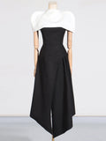 Hit Color Spliced Shawl Elegant Long Dress Women Square Collar Sleeveless High Waist Evening Dresses Female New Autumn 2024
