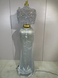 Luxury Sparkly Diamond Shawl Top And Long Dress Two Pieces Set Women Evening Prom Birthday Party Photo Shoot Sexy Stage Costumes