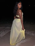 Sexy See Through Dress Women Sexy Halter Chain Backless Irregular Ruched Patchwork Vacation Birthday Party Clubwear