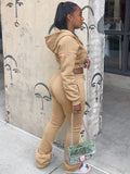 Casual Simple Women 2 Piece Set Pocket Hooded Zip Crop Jacket+Pants Sporty Matching Streetwear Skinny Basic Outfits