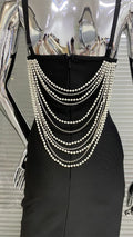 Gorgeous Pearl Glam Hollow Suspender Dress Elegant Temperament Bandage Evening Dress Performance Wear Cocktail Party Formal Gown