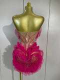 Sexy Strapless Mesh See-Through Mini Dress Women Eveing Party Sparkly Rhinestone Birthday Singer DJ Nightclub Bar Stage Costume