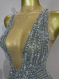 Luxury Sparkly Silver Diamonds Tassel Mesh Sheer Bodysuits Eveing Birthday Party Latin Dancer Bar Nightclub Sexy Stage Costume