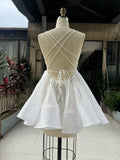 2026 New Sexy Deep V-Neck Spaghetti Strap Pleated Puffy Dress For Women Female Lace Up Backless Solid Short Dress