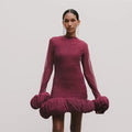 Elegant Slimming Spliced Ruched Mini Dresses For Women Flower Bud Design With Long Sleeves High Waist Dress Female New