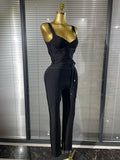 High Quality Women Sleeveless Sexy V-Neck Bodycon Bandage Long Jumpsuit Fashion Celebrate Evening Party Birthday Wear
