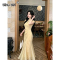 Olive Girl Yellow Dramatic Qipao for Ren Faire 2026 Garden Wedding Fairycore Photoshoot Everyday Wear S-XXL XS-3XL Plus Size Dramatic Silhouette Romantic Garden Party Editorial Not Costume Qipao Cheongsam Chinese Dress Chinese Heritage Fashion Women