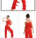 Olivegirl Kids Latin Dance Pantsuit Costumes Ballroom Fringe Tassel Dress Pants Girls Salsa Samba Children Stage Outfits Costume