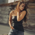 PU Leather Sexy Tube Top Pleated Waist Vest Women's Spring Fashion Solid High Street Zipper Irregular T Shirt Sleeveless