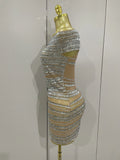 Luxury Sparkly Rhinestones Sexy Mesh See-through Mini Dress Women Celebrate Birthday Party Club Photo Shoot Stage Wear