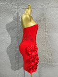 Strapless Corset Bandage Mini DressWomen Hand Beaded 3D Floral Bodycon ShortCocktail Party Wedding Guest Evening Dress