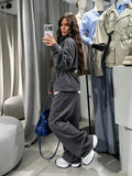 Multi Color Fleece Two Piece Outfit Womens Zip Up Drawstring Waist Pocket Jacket Lady Fall Winter Daily Streetwear Trendy Wear