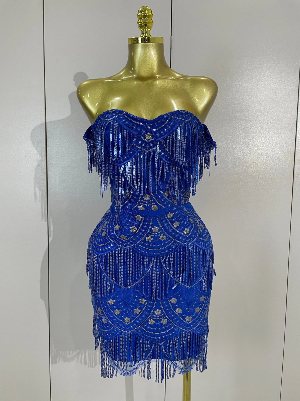 Women Blue Off The Shoulder Shiny Sequined Tassel Bodycon Mini Dress Eveing Celebrity Party Prom Birthday Club Dress Vestidos