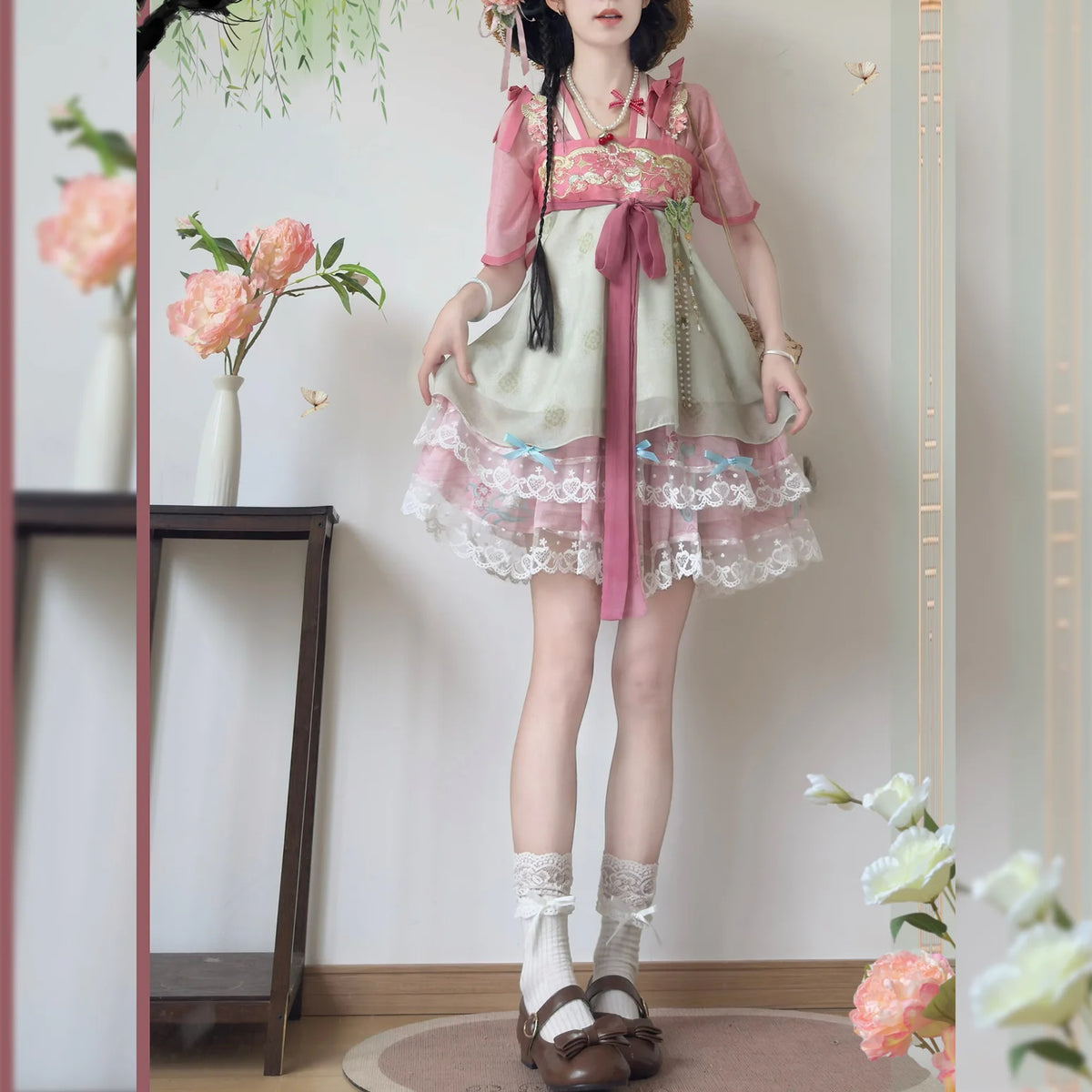 Olive Girl Red Embroidered Hanfu Dress for Ren Faire 2026 Garden Wedding Fairycore Photoshoot Everyday Wear S-L XS-3XL Plus Size Hand Embroidered Dramatic Silhouette Romantic Cottagecore Garden Party Editorial Not Costume Chinese Heritage Fashion Women