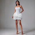 Luxury Sexy Rhinestone Strapless Prom Dress 3D Flower Off Shoulder Backless Bodycon Bandage Mini Wedding Guest Cocktail Gowns