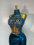 Luxury Rhinestone Sequined Backless Sexy Top Skirt Set Celebrate Evening Party Prom Gowns 2025 Nightclub Singer Stage Outfit