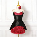 Sexy Party Spliced 3D Rose Dress for Women Strapless Sleeveless High Waist Hit Color Tutu Dresses with Necklace Female New