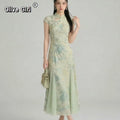 Olive Girl Dramatic Qipao for Ren Faire 2026 Garden Wedding Fairycore Photoshoot S-XXL XS-3XL Plus Size Dramatic Silhouette Romantic Editorial Not Costume Ren Faire Dress Qipao Cheongsam Chinese Dress Chinese Heritage Fashion Women