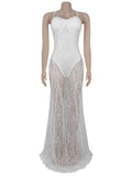 Sexy Mesh Jacquard Dress Women See Through Patchwork Sleeveless Backless Stretch Skinny Midnight Party Club Vestidos