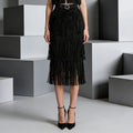 White Fringe Modern Two Piece Set for Women Nitched Collar Sleeves Tank Top Tiered Designmid Skirt Suit for Art Exhibitions