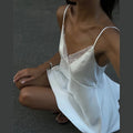 Lace Deep V-neck Backless Sexy Slip Dress For Women Fashion Clubs Party Spaghetti Strap Dress Solid Color Female