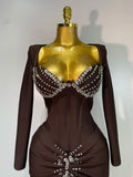 Women Sexy Luxury Sparkly Beading Bandage Dress 2025 Long Sleeve Bodycon Celebrity Party Elegant Evening Club Pary Dresses