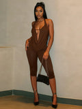 Sexy Swing Collar 2 Piece Set Women New Trend Hollow Halter Bandage Sleeveless Tank Top+Mid-Length Shorts Streetwear