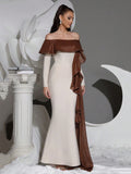 Sexy off shoulder ruffle tight bandage long dress women's Slash collar long sleeved elegant dress wedding dinner Gowns