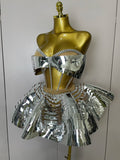 Sexy Stage Performance Costume Two Piece Set Silver Sequins Rhinestone Fancy Outfit Women Backless Shiny Birthday Party Dresses