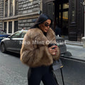 Street Retro Fashion Girls Gradient Cropped Fur Coat Women Winter 2026 Chic Brand Fluffy Faux Fox Fur Jacket Overcoats