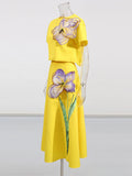 Summer Splicing Flowers Two Piece Sets For Women Short Sleeve Tops High Waist A Line Skirt Slim Set Female Fashion New
