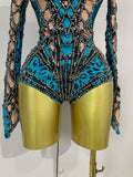 Sparkle Rhinestones Long Sleeve Stretch Bodysuits Women Evening Luxury Birthday Party Sexy Nightclub Bar Stage Costume