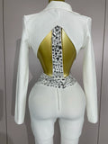 Women Celebrity Designer Fashion Women Luxury Birthday Set Sexy Cut Out Long Sleeve Beading Bodycon Two Pieces Pants Bandage Set