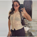 Hollow Out Women's Top Knitted Short Sleeve Stand Collar Cropped Top Daily Casual Wear Y2K Style New Arrival 2026 Summer