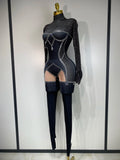 Sparkly Diamond Women Sexy Mesh Jumpsuit Nightclub Bar Party Show Gogo Dancer Clothing Drag Queen Outfit Stage Costume