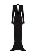 Women Long Sleeve Sexy Deep V-Neck Shinning Beading Bodycon Floor-length Dress Celebrate Evening Party Prom Cocktail Outfit