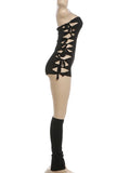 Hollow 2-Piece Set Women Tassel Bandage Low-Neck Sleeveless Backless Playsuits+Simple Leg Sleeve Midnight Sexy Suit