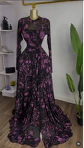 Women Long Sleeve Floral O-neck High Split Big Swing A-line Maxi Dress 2026 Birthday Vacation Trendy Dresses Vestidos