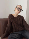 Women's Cable Knit Sweater V Neck Long Sleeve Oversized Loose Chunky Twist Pullover Tops Casual Autumn Retro Commute Top