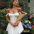 Elegant Lace Corset Casual White Short Ballet Dress Square Collar A-line Bandage Mini Dresses Sweet Y2K Black 2025 Summer New In