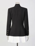 Tunic Pleated Hem Mini Dresses for Women Notched Collar Long Sleeve Spliced Button Temperament Blazer Dress Female