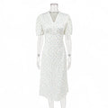 Printed Maxi Dress Women Elegant Slim V-Neck Short-Sleeve Evening Dress Summer New Casual Commuter Female Dress